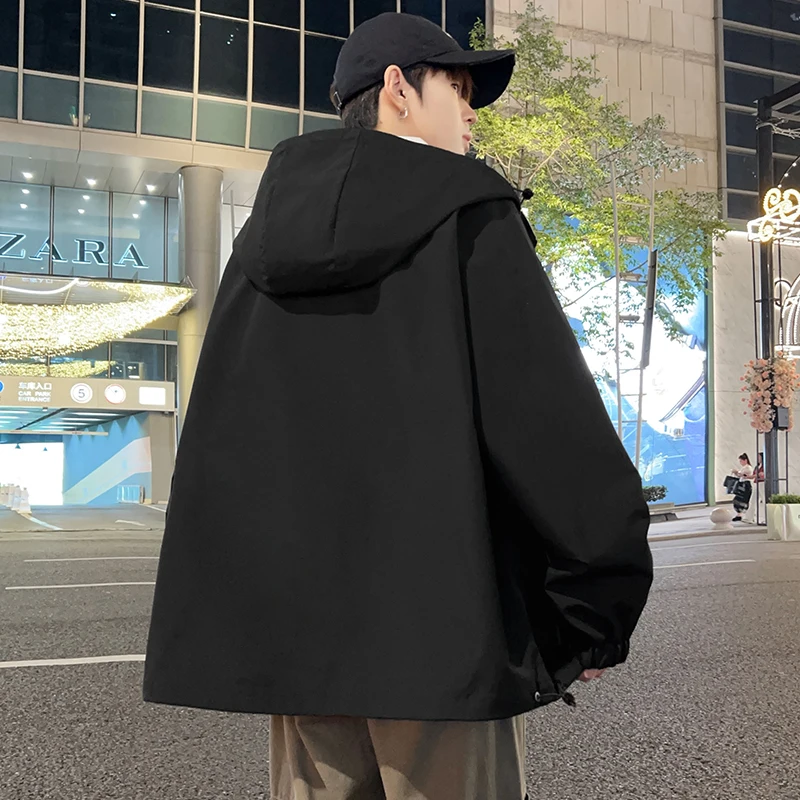 2025 New Spring Jacket Men Korean Fashion Unisex Hooded Windbreaker Multi-Pockets Casual Jackets Oversized Coat Plus Size 8XL