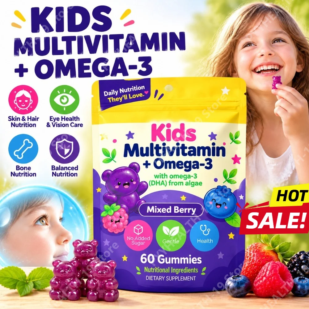 Kids Multivitamin + Omega-3 Gummies,60 Count,Supports Eye Health Vision Care Skin Hair Nutrition Bone Health Balanced Nutrition