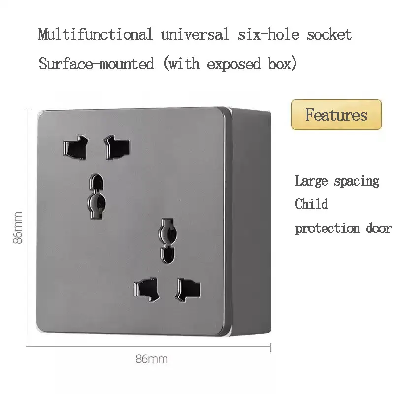 86 Type Wall Universal Staggered Oblique 6 Six-Hole Socket Surface-Mounted Double 3pin British UK 13A Power Socket Panel 4 Color