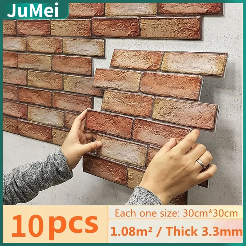 

5/10pcs 3D Brick Wall Sticker Self-Adhesive PVC Wallpaper for Bedroom Waterproof Oil-proof Kitchen Stickers DIY Home Wall Decor