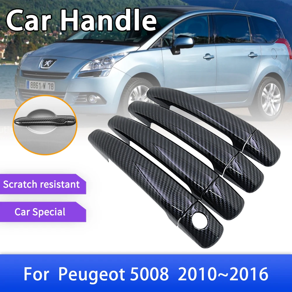 For Peugeot 5008 MK1 T87 2010 2011 2012 2013 2014 2015 2016 Carbon Fiber Door Handle Covers Catch Trim Car Accessories Stickers