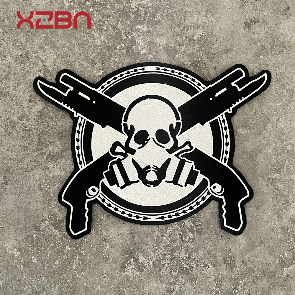 Double Gun Skeleton Embroidery Patch  Motorcycle Rider Personalized Leather Jacket And Vest Clothing Accessories Hand Sewing