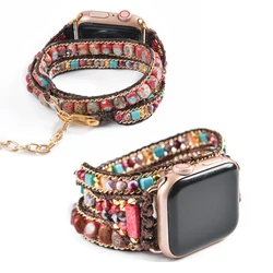 New Design Natural Stone Apple Watch Band Vegan Beaded Strap Smartwatch Bracelet For Iwatch Series 1-8 Accessories with Chain