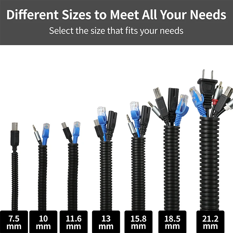 1-10M PP Corrugated Pipe Closed Mouth AD11.6mm - 25mm  Wear Resistant Cable Protector Sleeve Car Wire Harness Split Loom Tube
