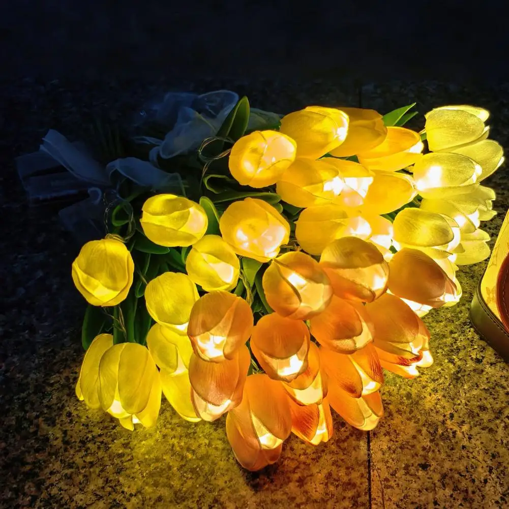 

Tulip Night Light 10/15 Pcs Tulip Flower Night Light Bouquet with Bendable Stems Led Bedside Lamp for Home Decor Wedding