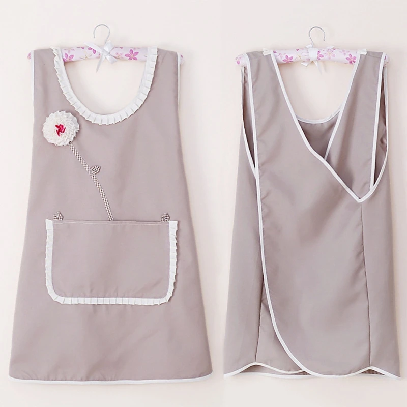 Korean Style Cross Back Apron with Pocket Sweet Cute Princess Bib Aprons for Women Gardening Painting Cooking Drawing M68E