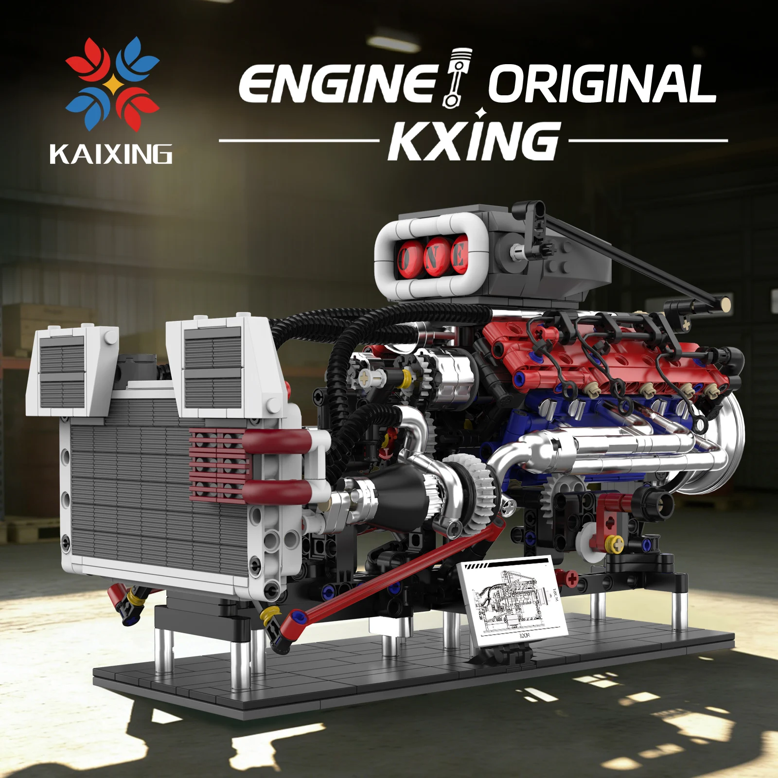 

KAIXING American V8 Mechanical Engine Model Building Blocks Kit Assembly Desktop Collectible Ornament Toy Boy Birthday Gift 6219
