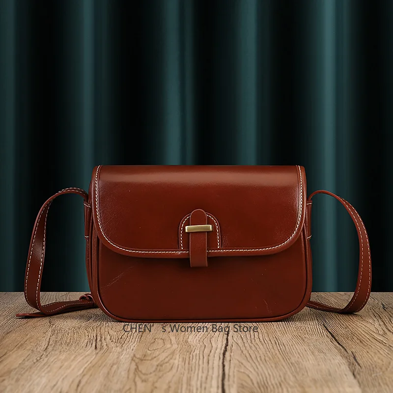 

Women's Real Leather Messenger Bag 2025 Spring and Summer New Fashion Handbag Small Square Bag Lady High Sense Shoulder Bag