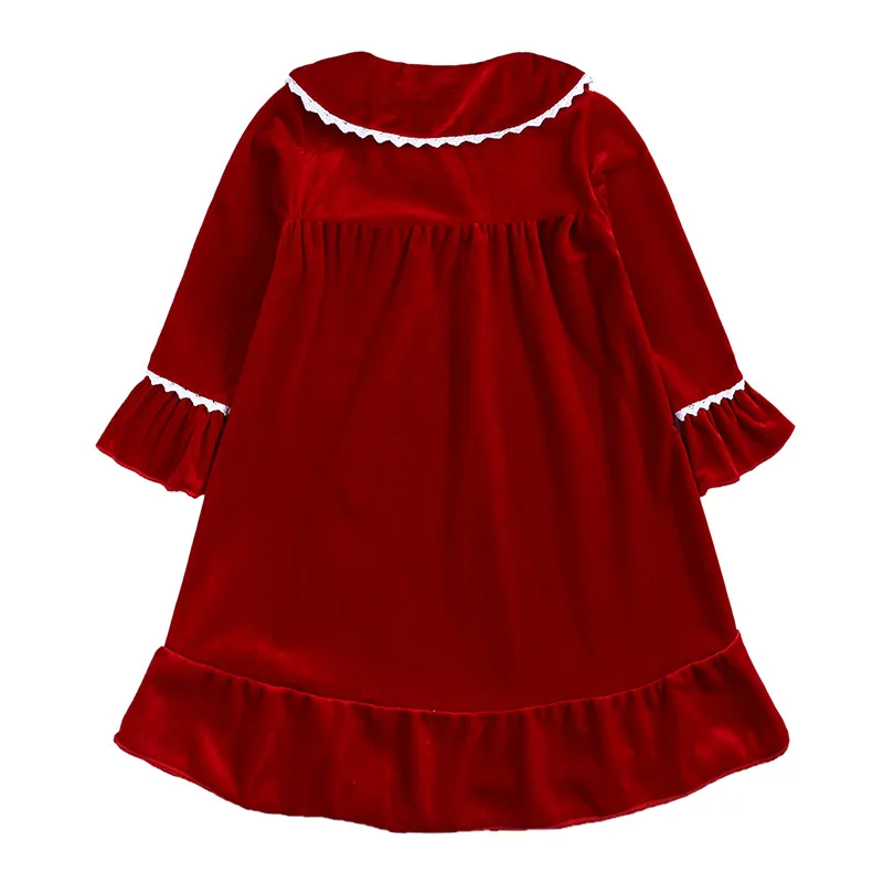 Fall Winter Christmas Dress Girls Clothing Korean Cute Doll Collar Red Pleuche Princess Baby Dresses Kids Boutique Clothes BC750