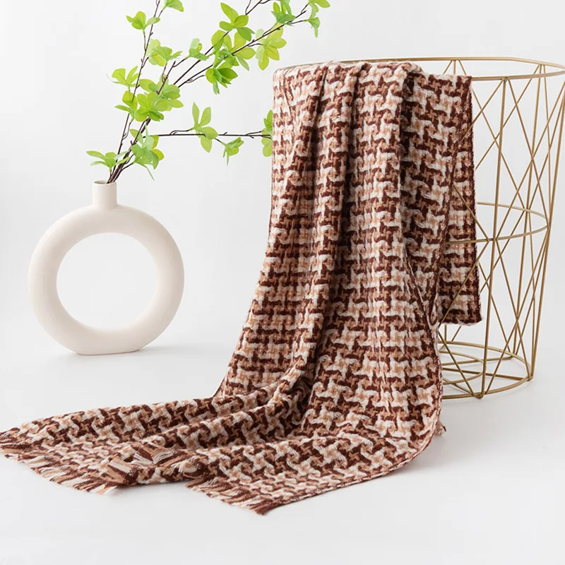 

Autumn and Winter New Thickened Grid 100% Sheep Wool Cashmere Texture Scarf for Couples, Fashionable, Light Luxury, Warm Scarf