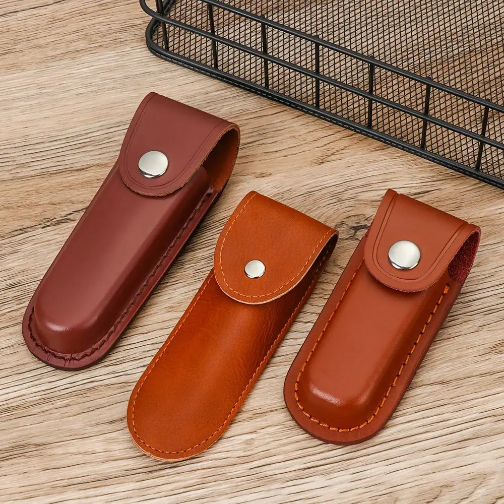 Brown Knife Sheath Holster Leather Sheath Holder Fold Knife Tool Flashlight Case Belt Loop Case Camp Outdoor Carry view 5