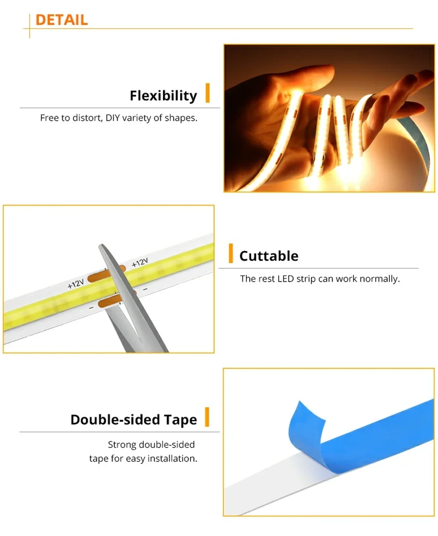COB USB LED Strip Light with Sensor Decoration Lighting Tape for House Room Backlight 1M 2M 3M Ribbon