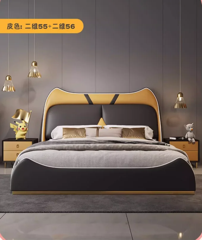 Light luxury modern simple boy boy Prince children's bed Leather bed cartoon cute bedroom teen children's bed