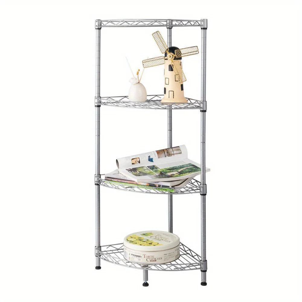 

4 Tier Corner Shelf Rack Kitchen Bathroom Storage Wire Organizer Space Saving