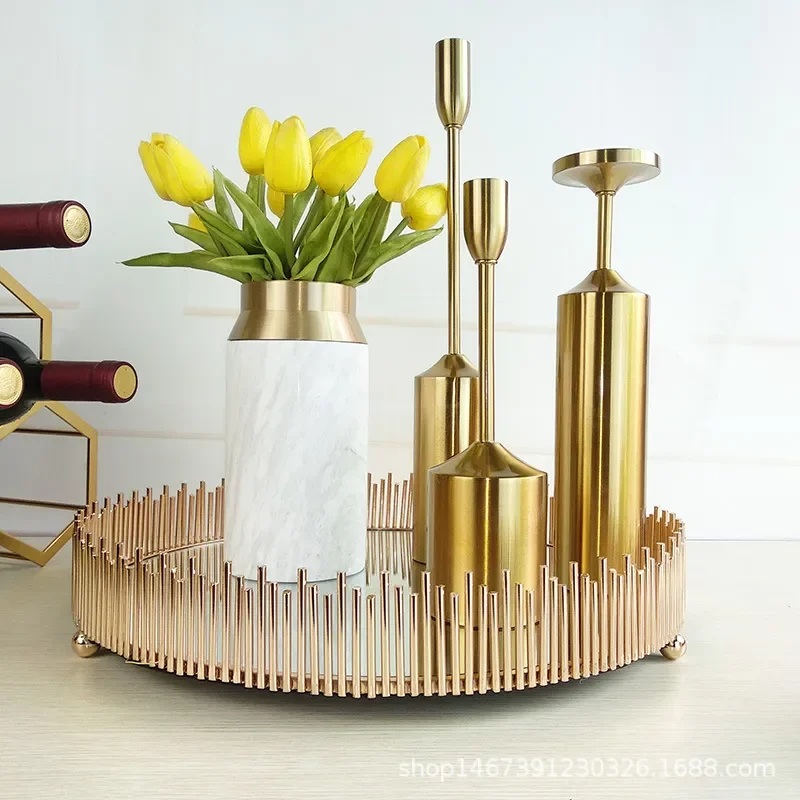 Luxury Metal Mirror Tray for Jewelry Cosmetics Storage Elegant Coffee Table Decorative Organizer Modern Home Soft Decoration