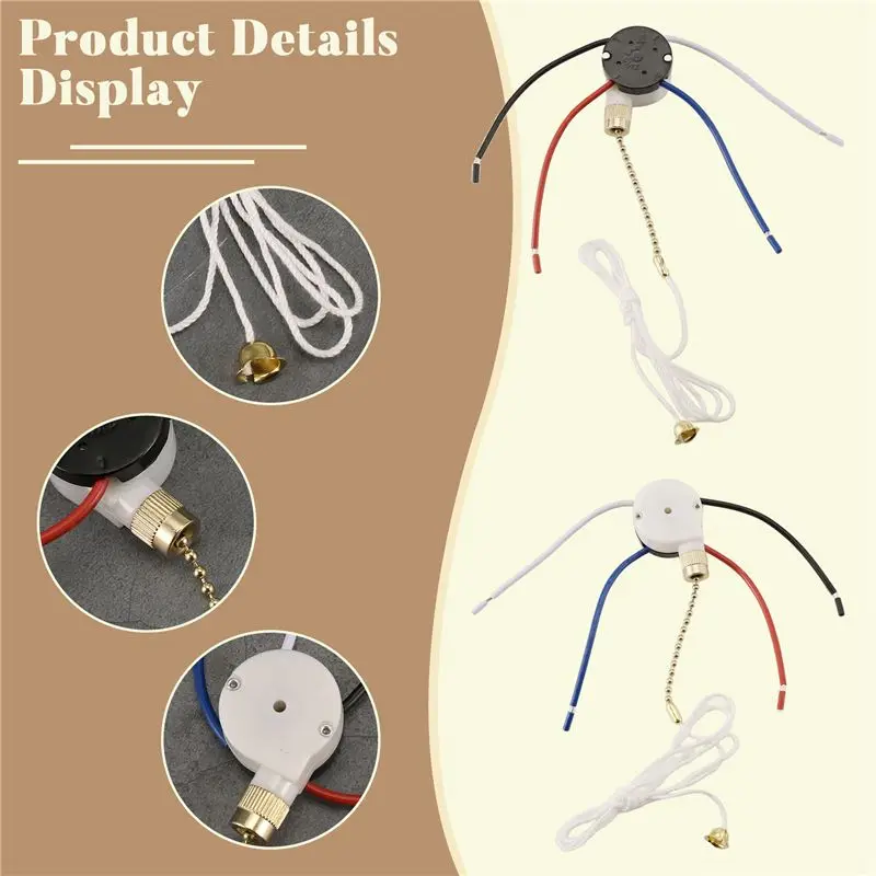 B51CNEW! Ceiling Fan Switch Kit 3 Speed 4 Wire, Fan Switch Zipper Speed Control Switch, ZE-208S Pull Wire Switch With Rope