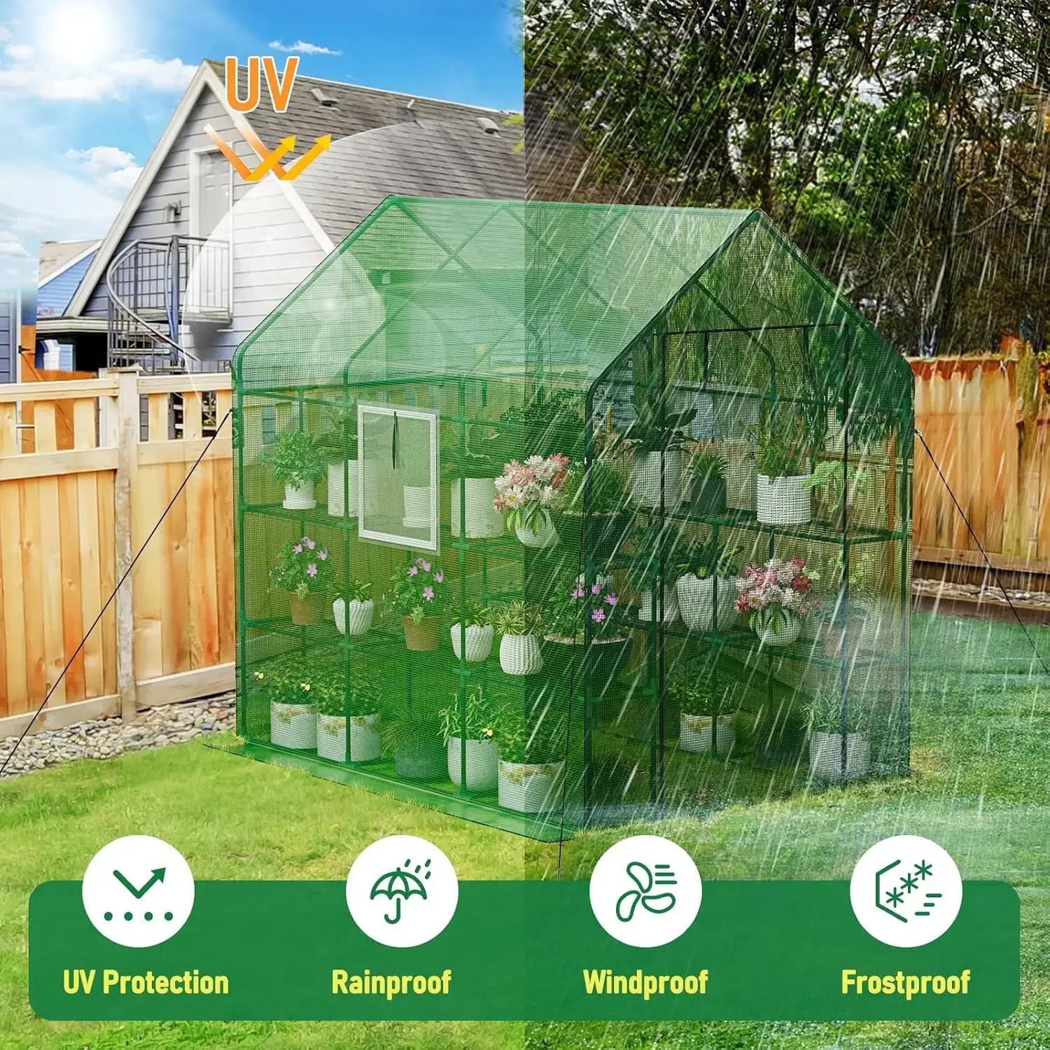 56×85×77Inch Walk-in Greenhouse, Heavy Duty Small Plant House with Thicken PE Cover and Steel Frame, for Garden, Outdoors, Indoo