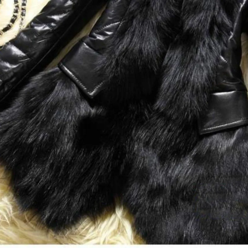 APIPEE New 2024 Winter Fur Coat Faux Fox Fur Fur Fox Fur Collar Long Leather Women Large Size Coat