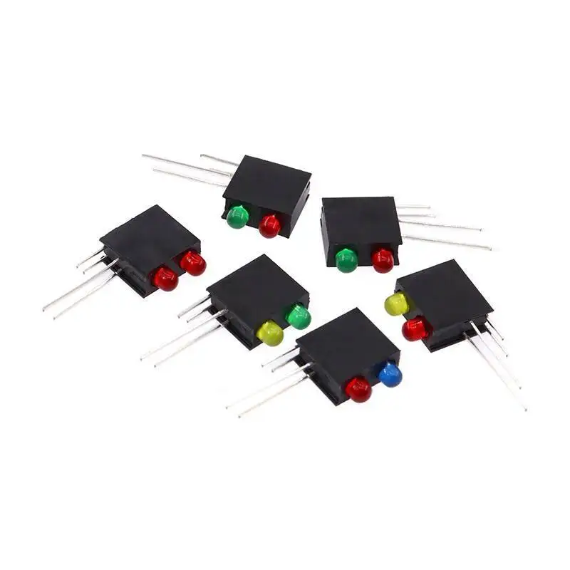 10 Stück 3-mm-LED-Lichtsockel mit Schalter, Kontrollanzeige, fest montiert, F3, Doppelloch, links positiv und rechts negativ, rot, gelb, blau, grün – Detail 5