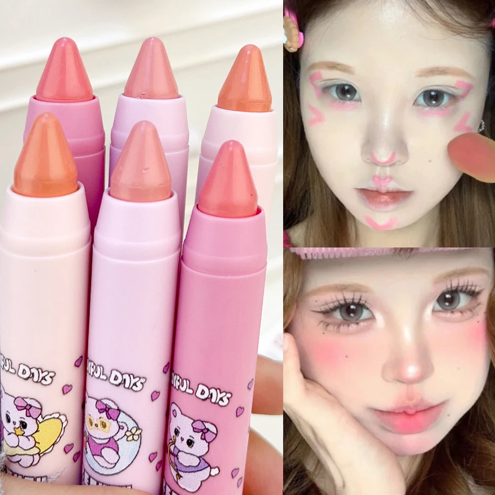 Multi-function Blush Stick Natural Cheek Face Rouge Blusher Cream Lasting High Color Rendering Brightening Skin Tone Waterproof