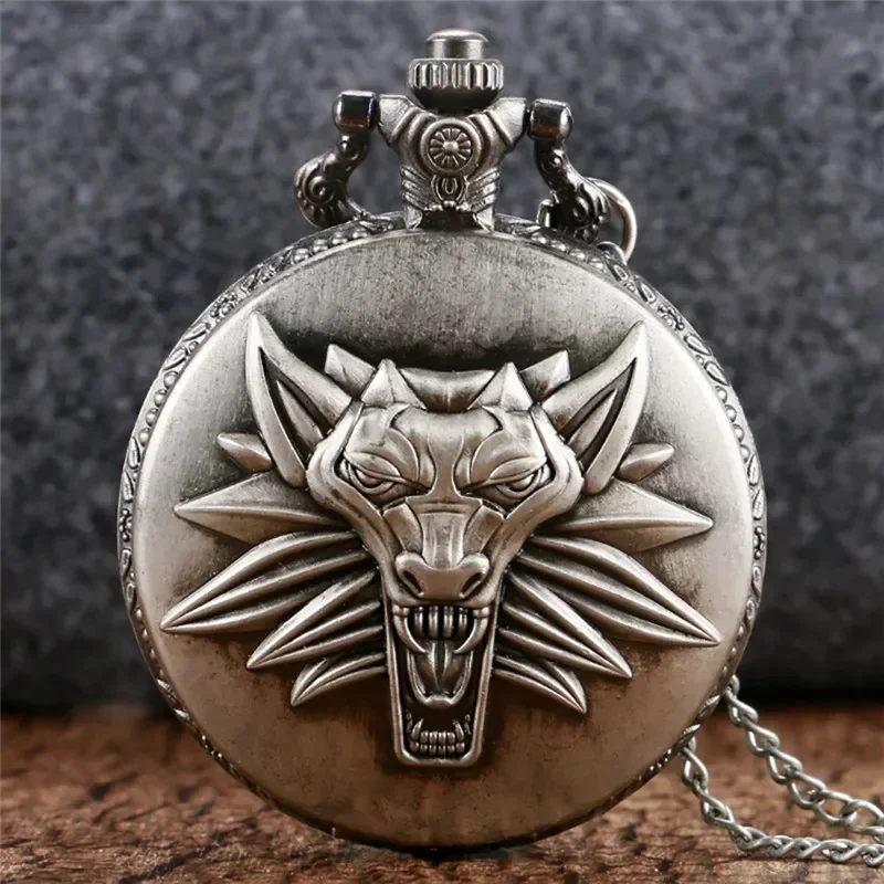 Steampunk Lion Animal Pattern Men's Retro Quartz Analog Pocket Watch Necklace Sweater Chain Arabic Number Display Timepiece