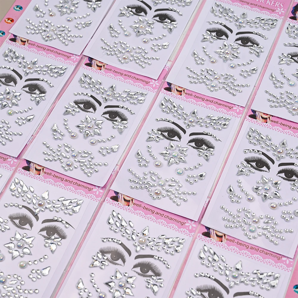 12PCS 5D Children Colorful Glitter Rhinestone Face Tattoo Sticker Self-adhesive Mixed Crystals Jewel Decals Kid Stage Makeup Gem