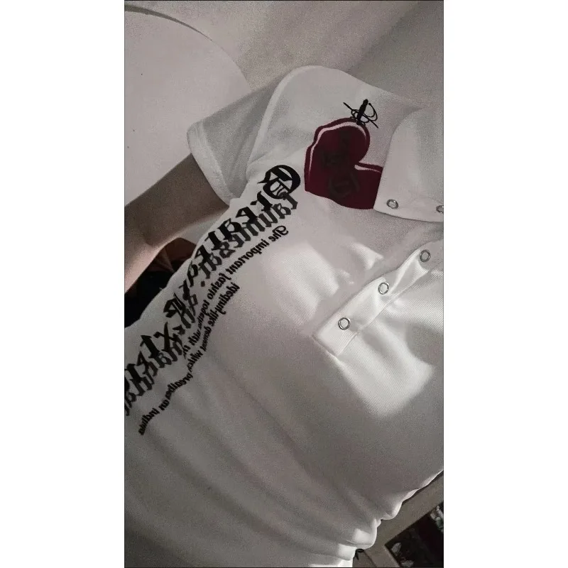 Subculture Y2K Millennial Outfit Hot Girl White Short-sleeve T-shirt for Women Vintage Retro Fit Waist Top Ins Style Casual Tees