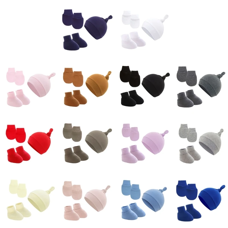 Y1UB 3Pcs Cotton Baby Beanie for Newborn Baby Bonnet Gloves Socks Set Baby Hat