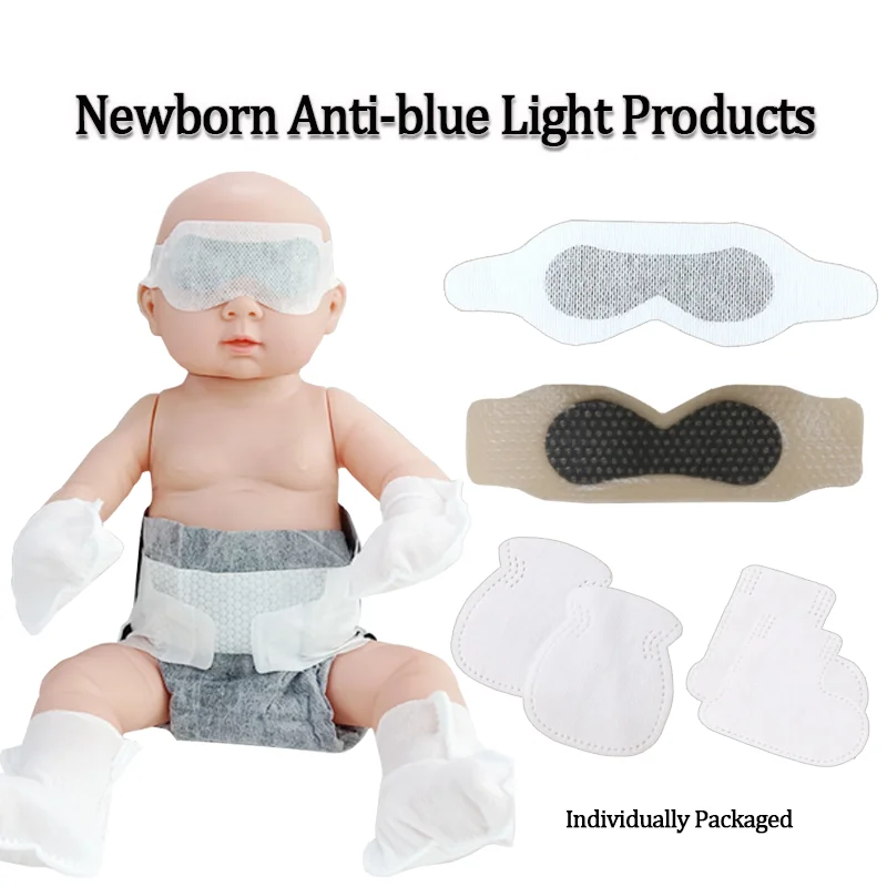 Newborn Phototherapy Anti Blue Light Protection Set Eye Mask Disposable Mittens Foot Cover Diaper For Infant Jaundice Home Light