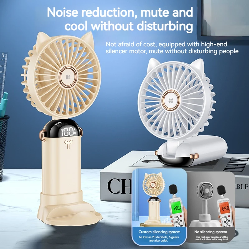 Ventilateur de cou portable et pliable avec support de téléphone et écran d\'affichage, mini ventilateur aste USB, Gér5 Speed