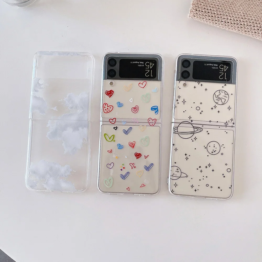 Love Heart Universe Planet Transaprent Case for Samsung Galaxy Z Flip 5 ZFlip 6 Clear Cover for Samsung ZFlip 4 ZFlip 3 7 Fundas