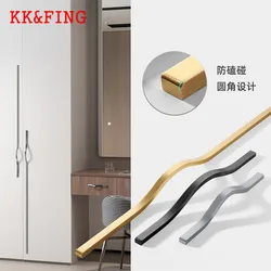 KK&FING Simple Aluminum Alloy Black Furniture Cabinet Door Handles Curved Wardrobe Drawer Cabinet Door Handle Furniture Hardware