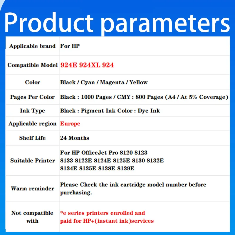 924E 924XL 924 Wkład atramentowy kompatybilny z drukarkami HP OfficeJet Pro 8135e 8134e 8132e 8122e 8124e 8125e 8120e 8130e — zdjęcie produktu 6