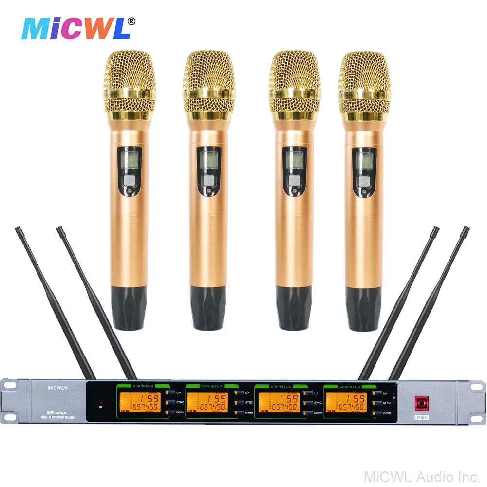 SKM9000 4 Handheld Gold Wireless Microphone System For Stage Live Travelling Performances Sing Speech