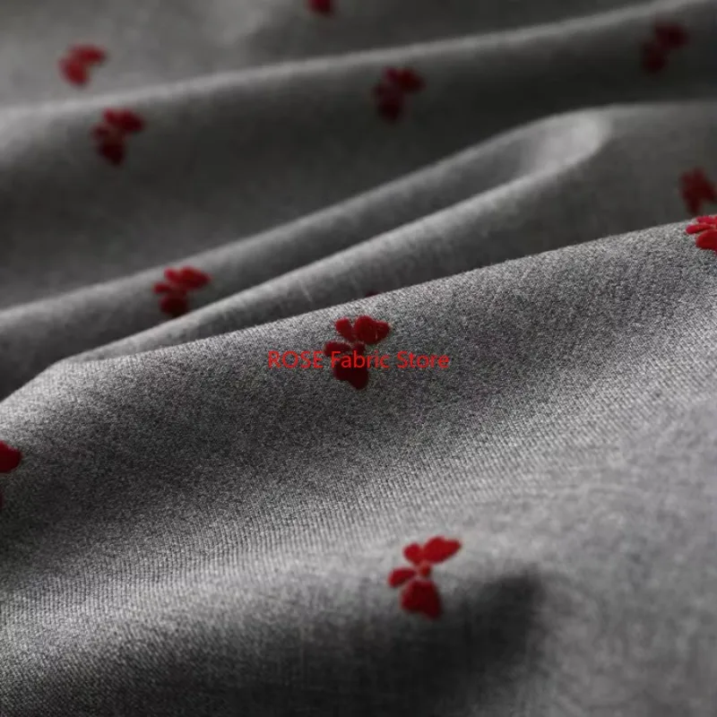 

Red 3D Butterfly Knot Flocking fabric for Suit Pleated Skirt Clothing Designer Fabric Sewing Tissu