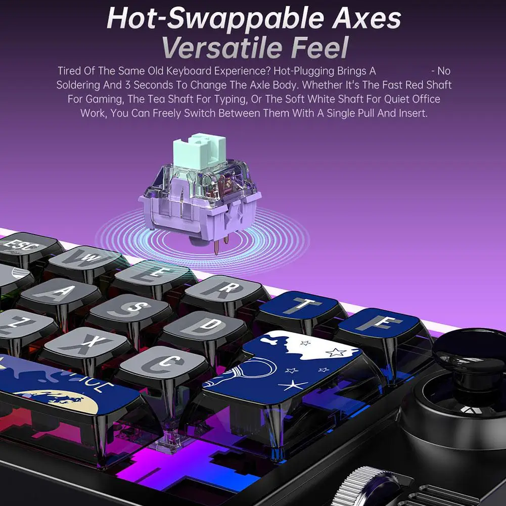 

Mechanical Keyboard Three Mode RGB Macro Programming Gaming 22Keys Volume Knob Hot-Swappable Joystick Keyboard G4V0