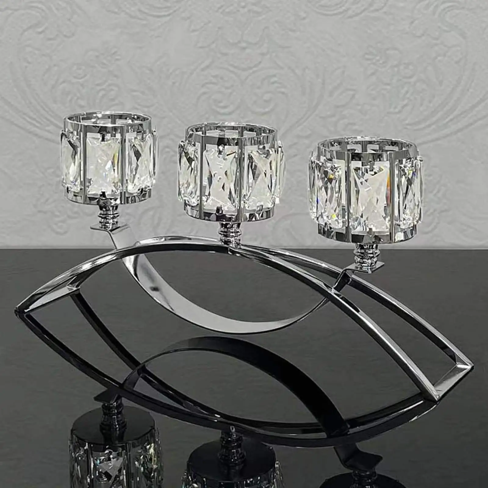 3 Arm Glass Bowl Tealight Candelabra Romantic Desktop Tea Light Candle Holder