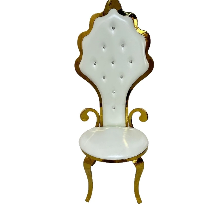 Stainless Steel Titanium Diamond Button with White Leather Fan Armrest Dining Chair Groom and Bride Chair