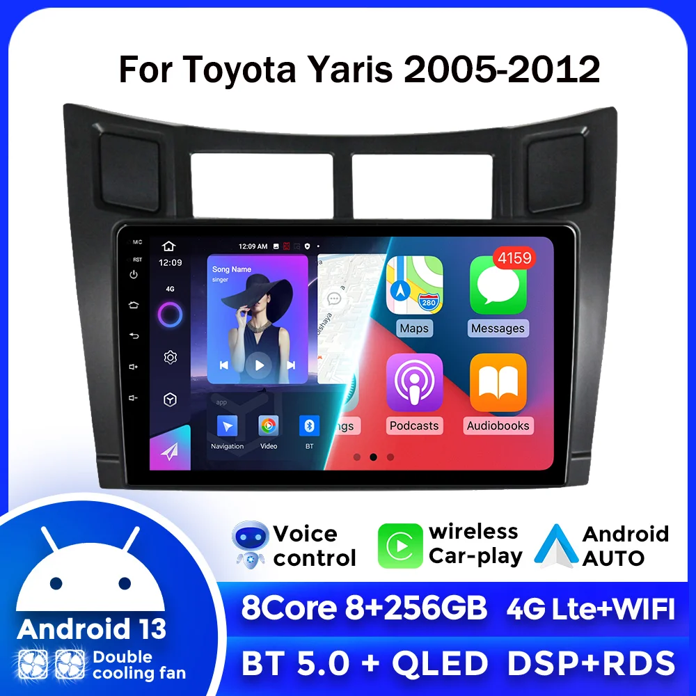 

256GB ROM 2Din Auto Radio Android 13 For Toyota Yaris 2005-2012 Stereo Multimedia Player Car Radio RDS CarPlay Navigation 4G LTE