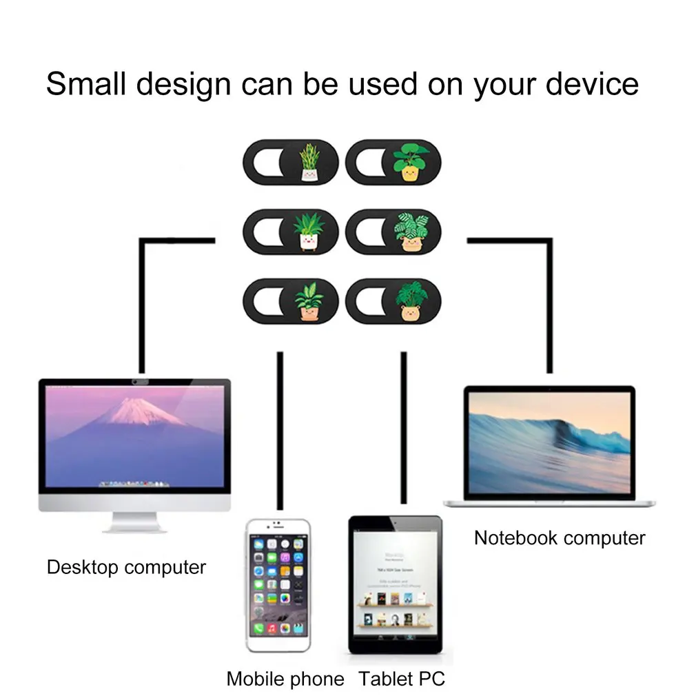 Capa da câmera Webcam Plant Cute, Lens Phone Protective Cover, Camera Masking Sticker, Computer Privacy Cover para Laptop, 6pcs