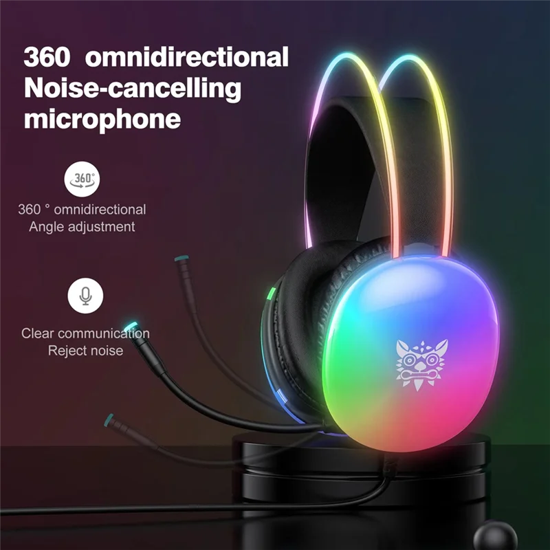 Ingenious-ONIKUMA Gaming Headset With RGB Dynamic Lighting Wired Over-Ear Headset With Noise Canceling Microphone For PC