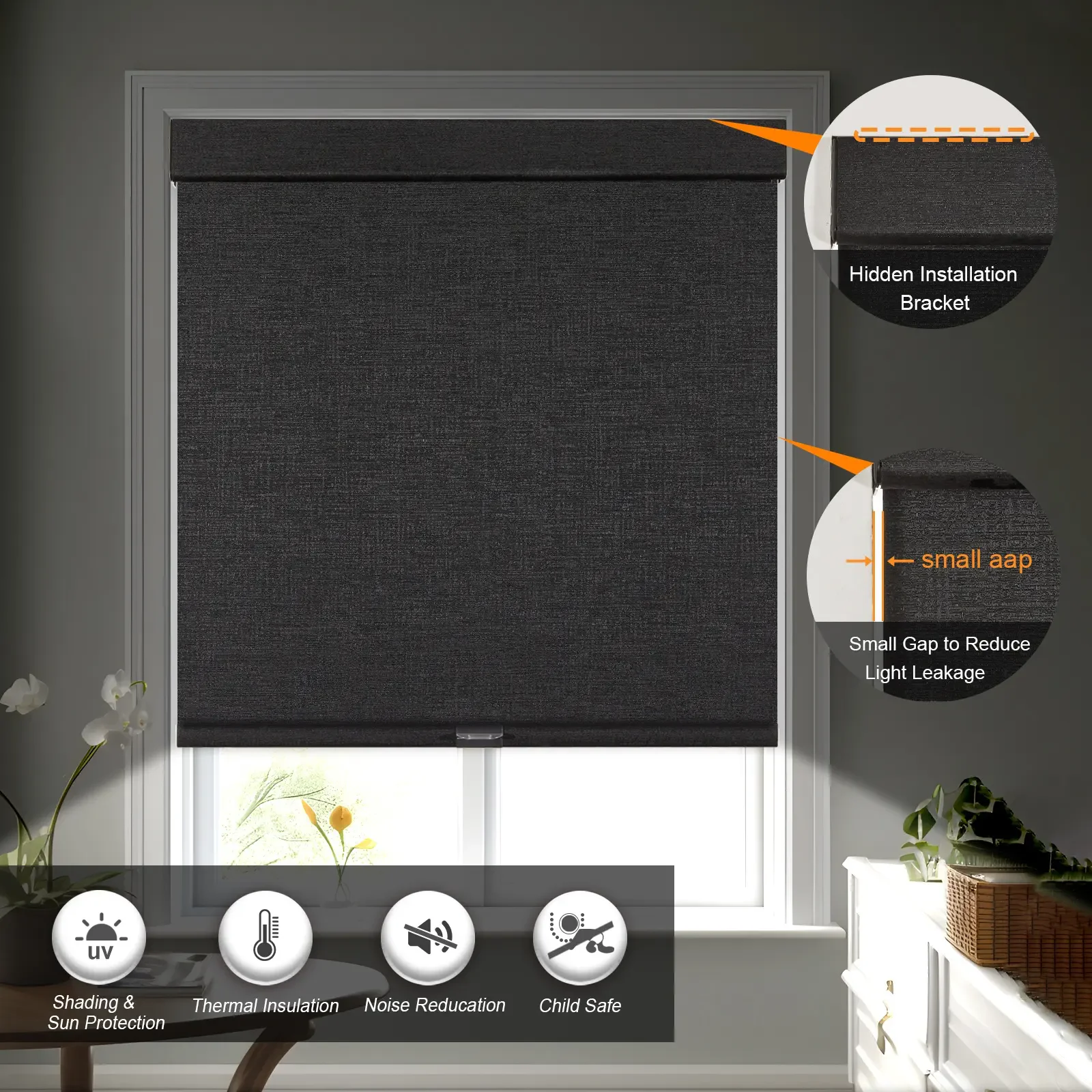 Wholesale Factory Price 100%Blackout Dustproof Thermal Insulation Wireproof Child Safe Cordless Roller Blinds For Bedroom