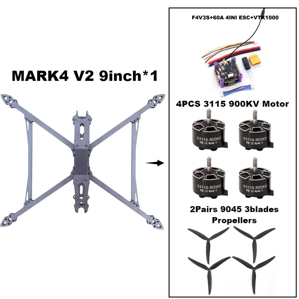 MARK4 V2 9inch F4V3S/F4V3S PLUS Flight Control 45/60A 4INI ESC rack drone FPV carbon fiber PV Racing Drone Quadcopter Freestyle