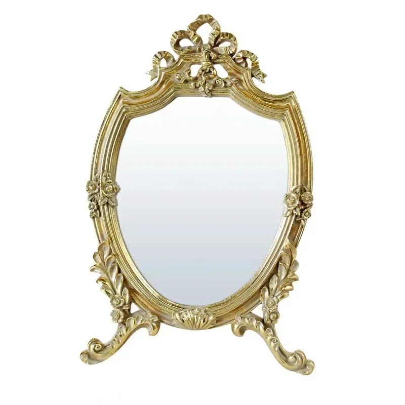 Ins Large Round Resin Make-up Mirror Vintage Living Room Home Decorative Table Mirror Dressing Bedroom Standing Mirror