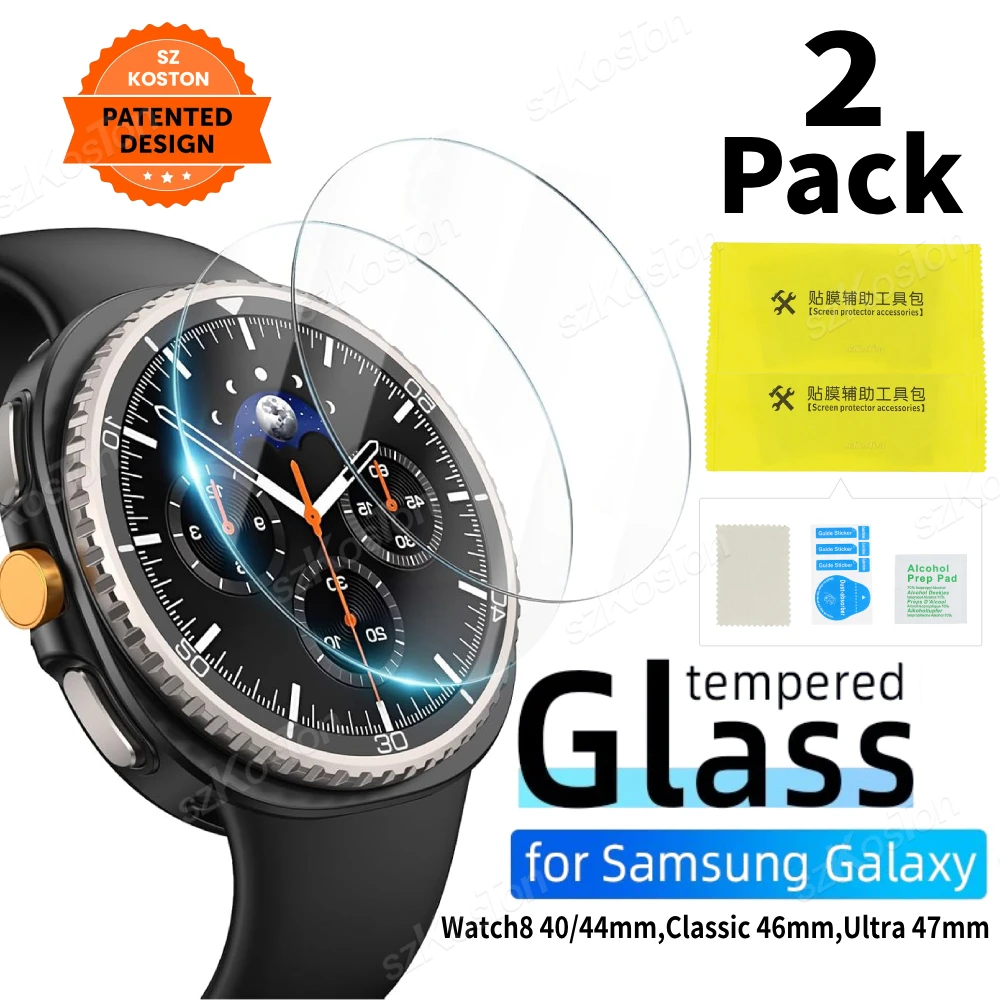 

2 упаковки закаленного стекла для Samsung Galaxy Watch 8 40 мм/44 мм и Classic 46 мм HD с защитой от царапин для Galaxy Watch Ultra 47 мм (2025)