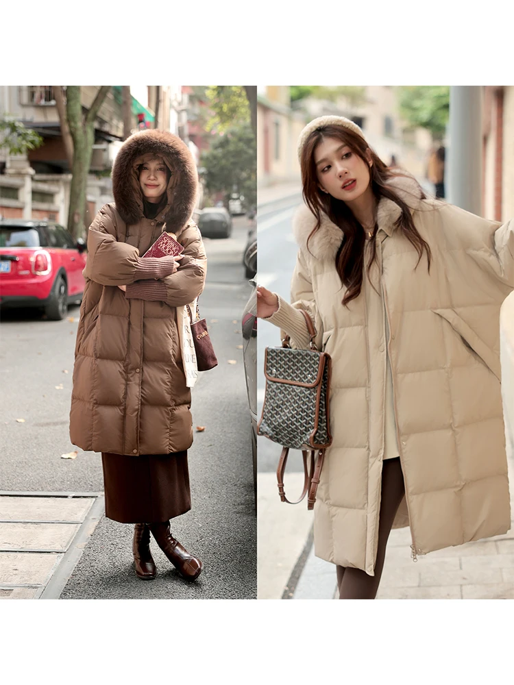 

Padded Hooded Thiened White Du down Jaet Yang Bubble Knitted Splicing Women's Faionable Korean Sle Cozy Winter Coat
