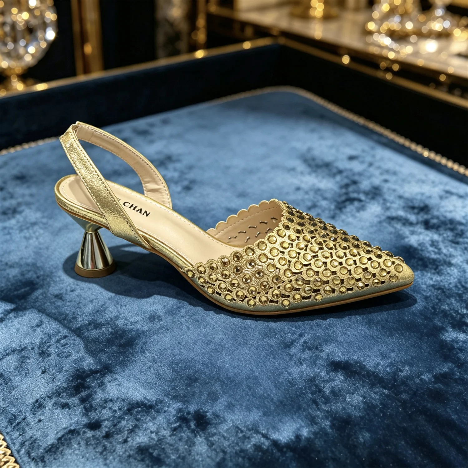 Shiny Gold Rhinestone Shoe & B - Slingback Heel Formal 评论和价格