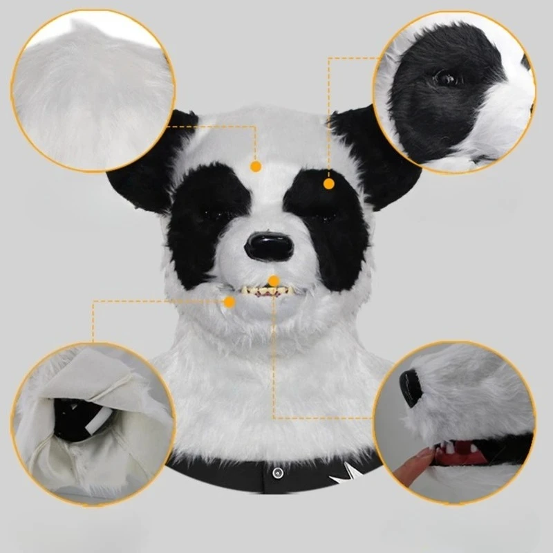 อุปกรณ์เสริมคอสเพลย์ตุ๊กตาหมีแพนด้าหมวกเปิดปากสัตว์ตลกหมีหมวกกัดหน้ากากปาร์ตี้ฮาโลวีนแสดงเครื่องแต่งกาย Prop