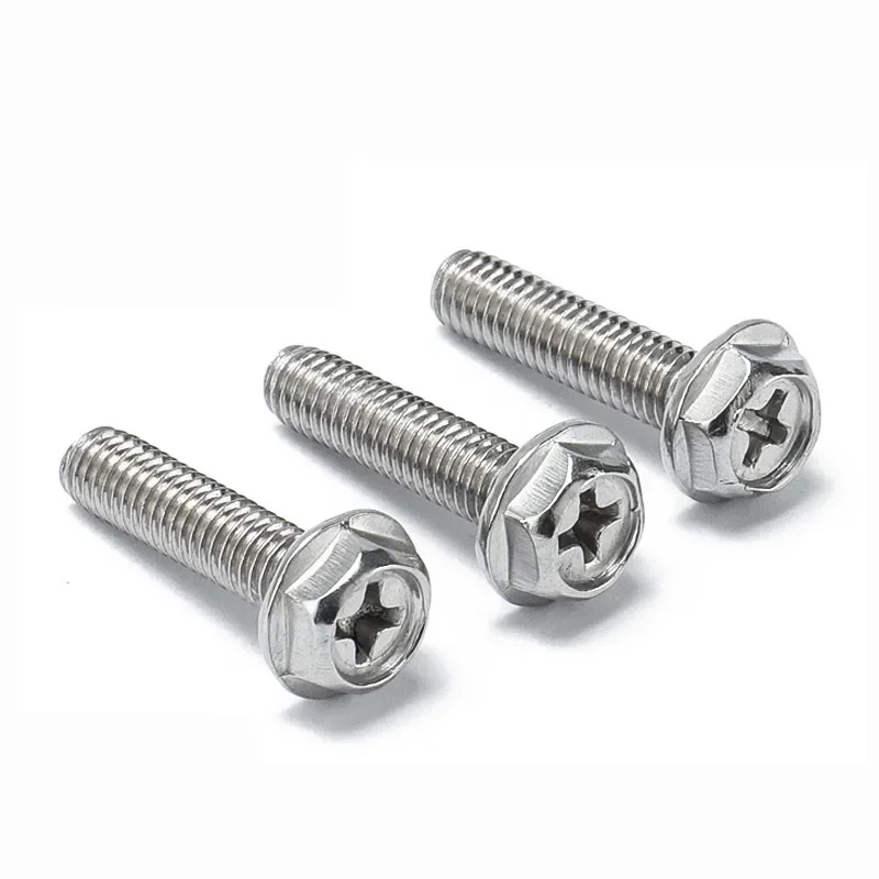 M3 M4 M5 M6 M8 Phillips Flange Bolts 304 Stainless Steel External Hex Hexagon Screws Bolt Metric Thread 6mm to 60mm