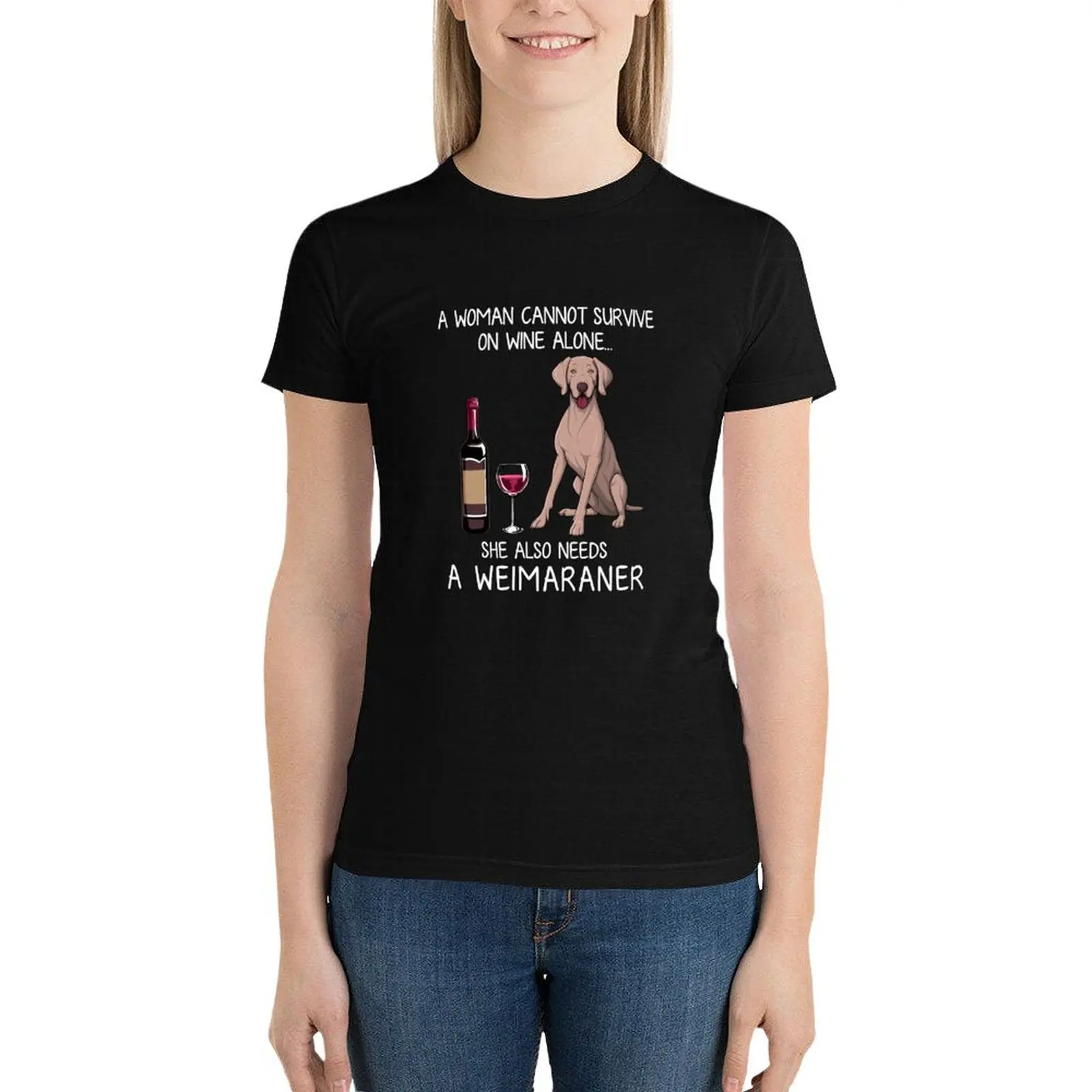 

Weimaraner and wine Funny dog T-Shirt Blouse animal print shirt for girls Female clothing clothes for woman